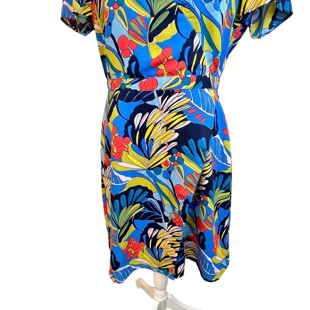 J CREW Mercantile Faux Wrap Dress Floral‎ Print Sz 10 Short Sleeve Office Work